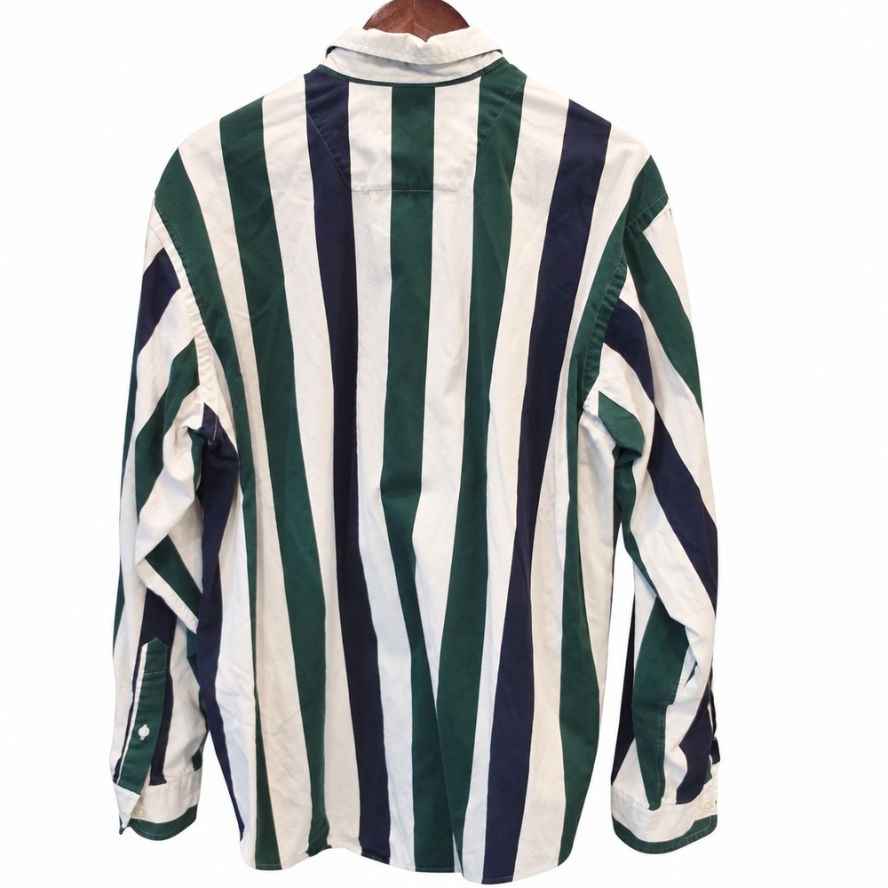 Vintage Nautica 12M 95 SailSports Striped Button Down Shirt Green Navy 100%... - Picture 4 of 4